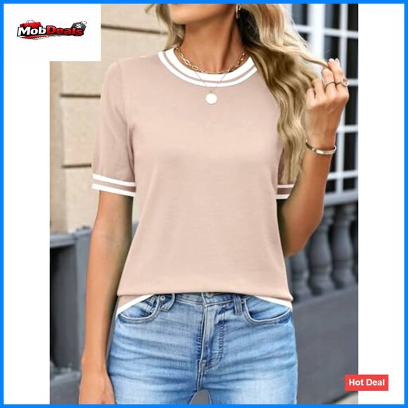 Lightweight Short Sleeve Pullover Sweater Crew Neck Summer Top S-XXL - Picture 2 of 7